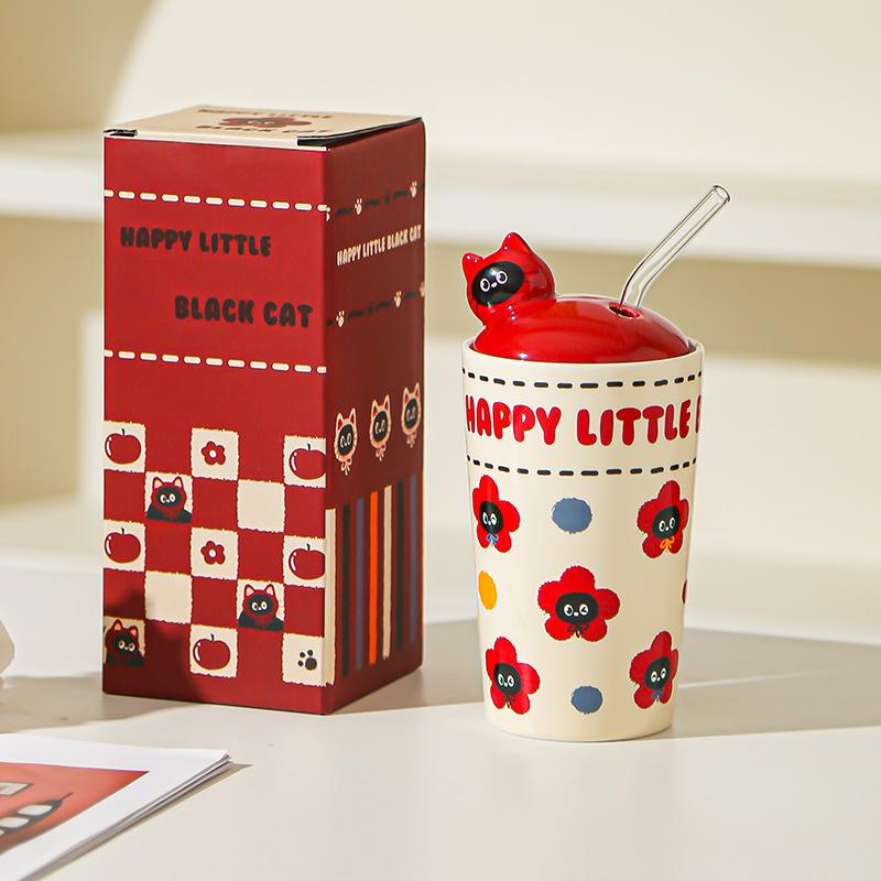 

Мультяшный котенок, чашка для питья, милая кружка высокой ценности, стакан для воды для девочек, чашка большой вместимости с крышкой, сувенир 401-500ml