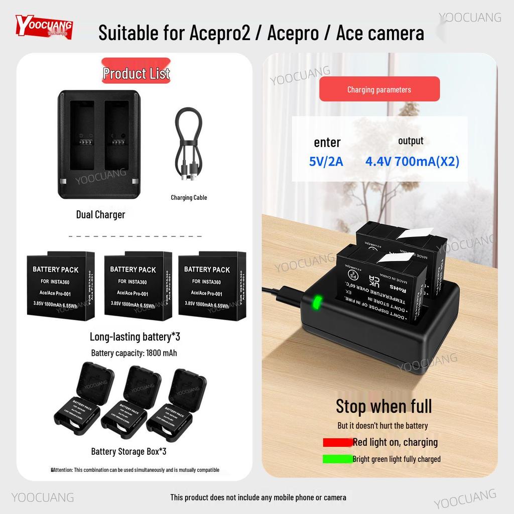 Three-Bay Fast Charger for Insta360 AcePro2/Ace Cameras