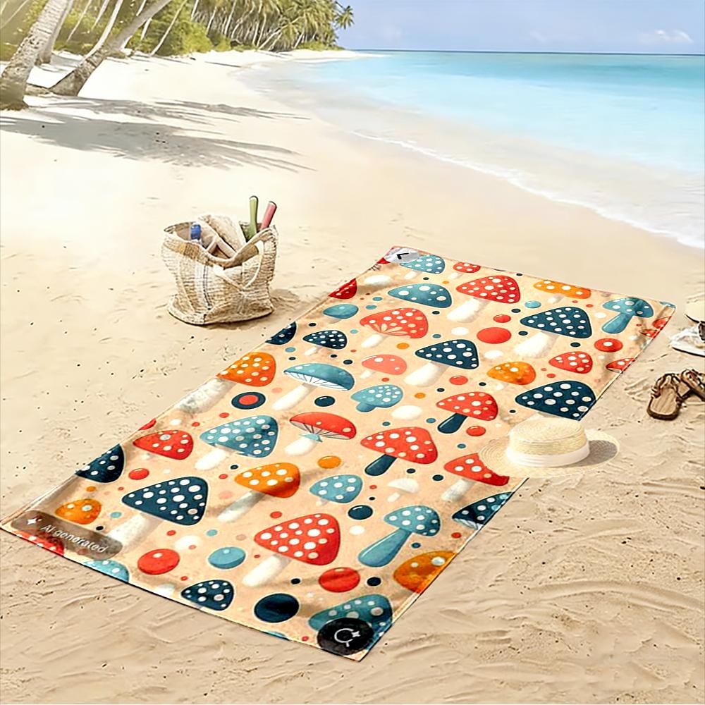 Colorful Mushroom Pattern Design Beach Towel Beach Towel Quick-drying for Travel Outdoor Sports Jogging Beach and Swimming