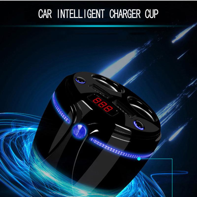 USB Car Charger Cup Holder Display Car Charger Cigarette Lighter Splitter With Voltage Display