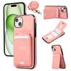 For iPhone 15 Case Card Holder Kickstand Leather+TPU Phone Cover with Shoulder Strap