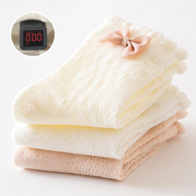 3Pairs/Set Cute Bow Baby Socks Summer Thin Mesh Socks for Infant Boy Girl Solid Color Breathable Cotton Socks