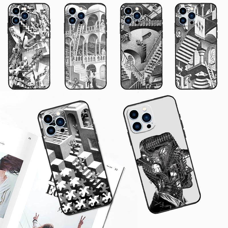 Escher Treppen Hülle Für iPhone 14 13 12 11 15 16 Pro Max Plus XS Max X XR 7 8 Plus 13 12 Mini Handyhülle