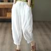Women's Summer Plus Size Women's Linen Haren Pants Elastic Retro Lace Solid Color Loose Trousers