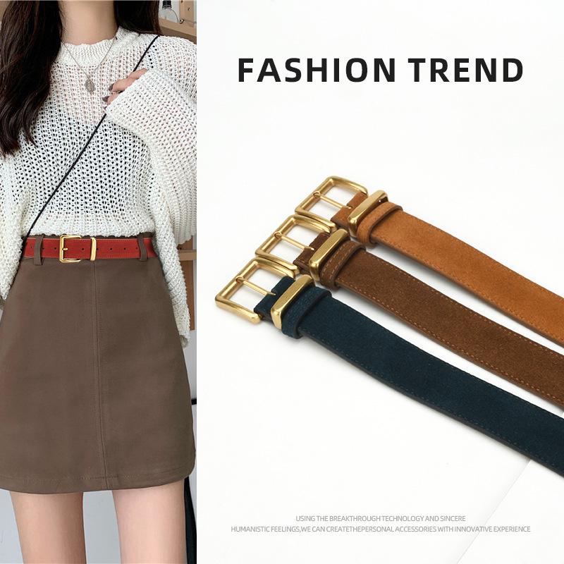 

Women s Fashion Simple Versatile Suede Leather Waist Belt with Jeans Decoration 105cm