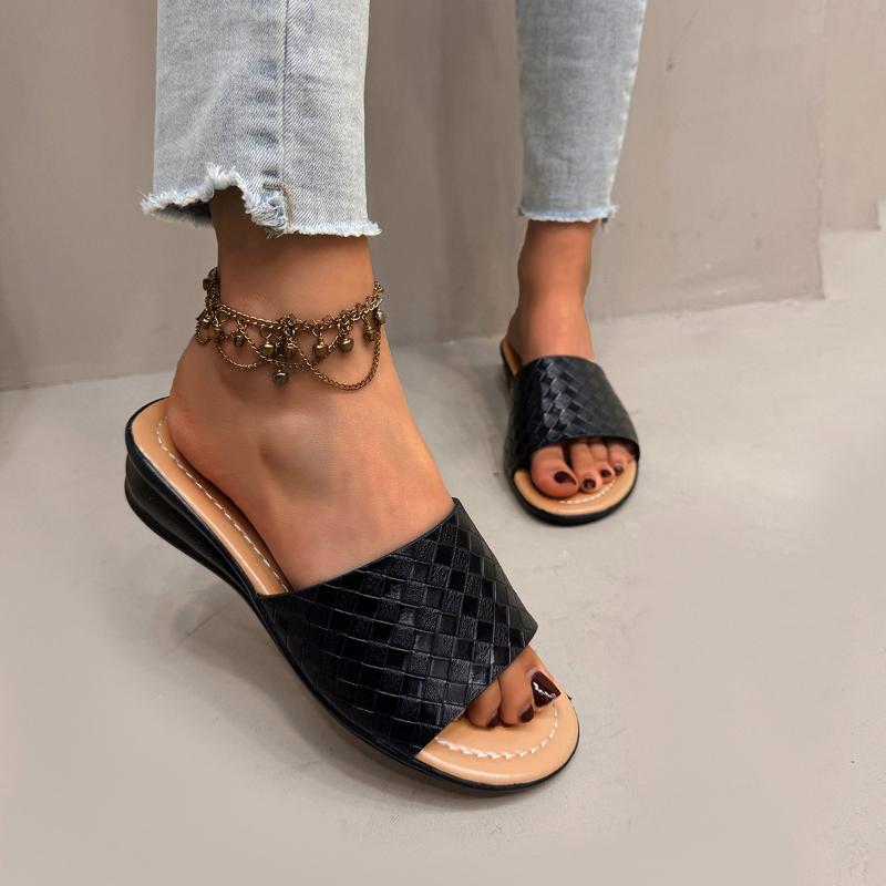 

2026 Новые Женские Модные Домашние Шлепанцы Женские Летние Повседневные с Широкими Ремешками и Танкеткой Шлепанцы Пляжные Обувь Сандалии 36 чёрный