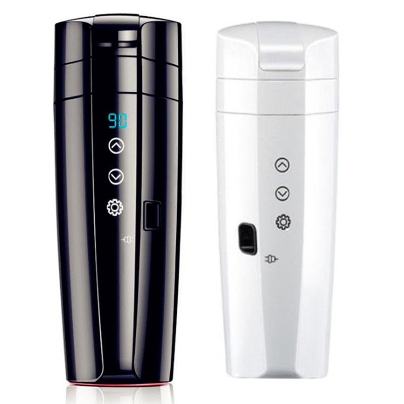 Portable Car Heating Cup Stainless Steel Water Warmer Bottle Car Kettle Coffee Mug LCD Display Temperature 400ML Durable