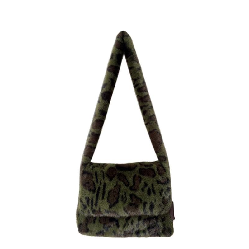 Fall Winter Faux Fur Leopard Tote Bag Large Capacity Shoulder Crossbody Students