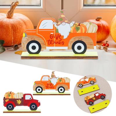 1pc Car Shape Desktop Ornament Thanksgiving Wooden Pumpkin Crafts Props Decoration Autumn Festival Car Wooden Decoration L5