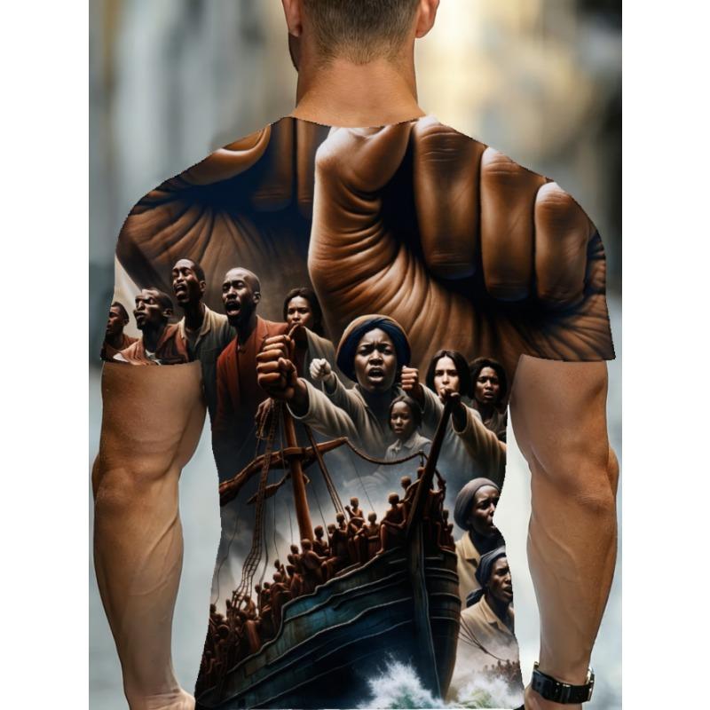 Men's Plus Size 3D Lion Pattern T-Shirt - Bold Black & Golden Animal Printed Short Sleeve Crew Neck Shirt,