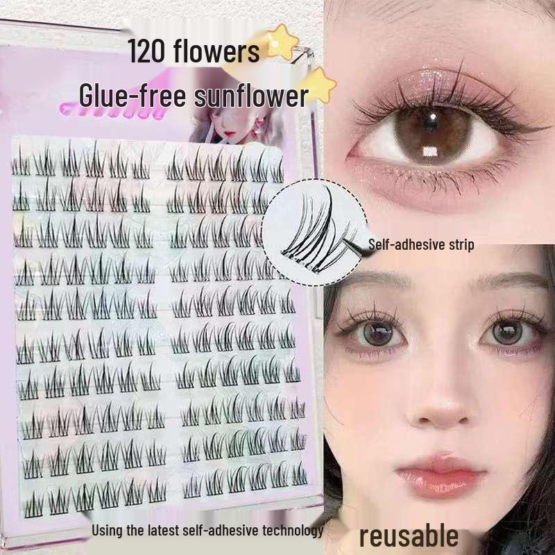 Non-Adhesive Natural Sunflower False Eyelashes, 120 Ultra-Soft Segmented Clusters