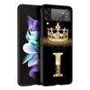 Custodia per Telefono per Samsung Galaxy Z Flip 3 4 5 Pieghevole Guscio Cellulare Duro PC Nero Capa Cover Protettiva Moda Corona di Diamanti Lettera A