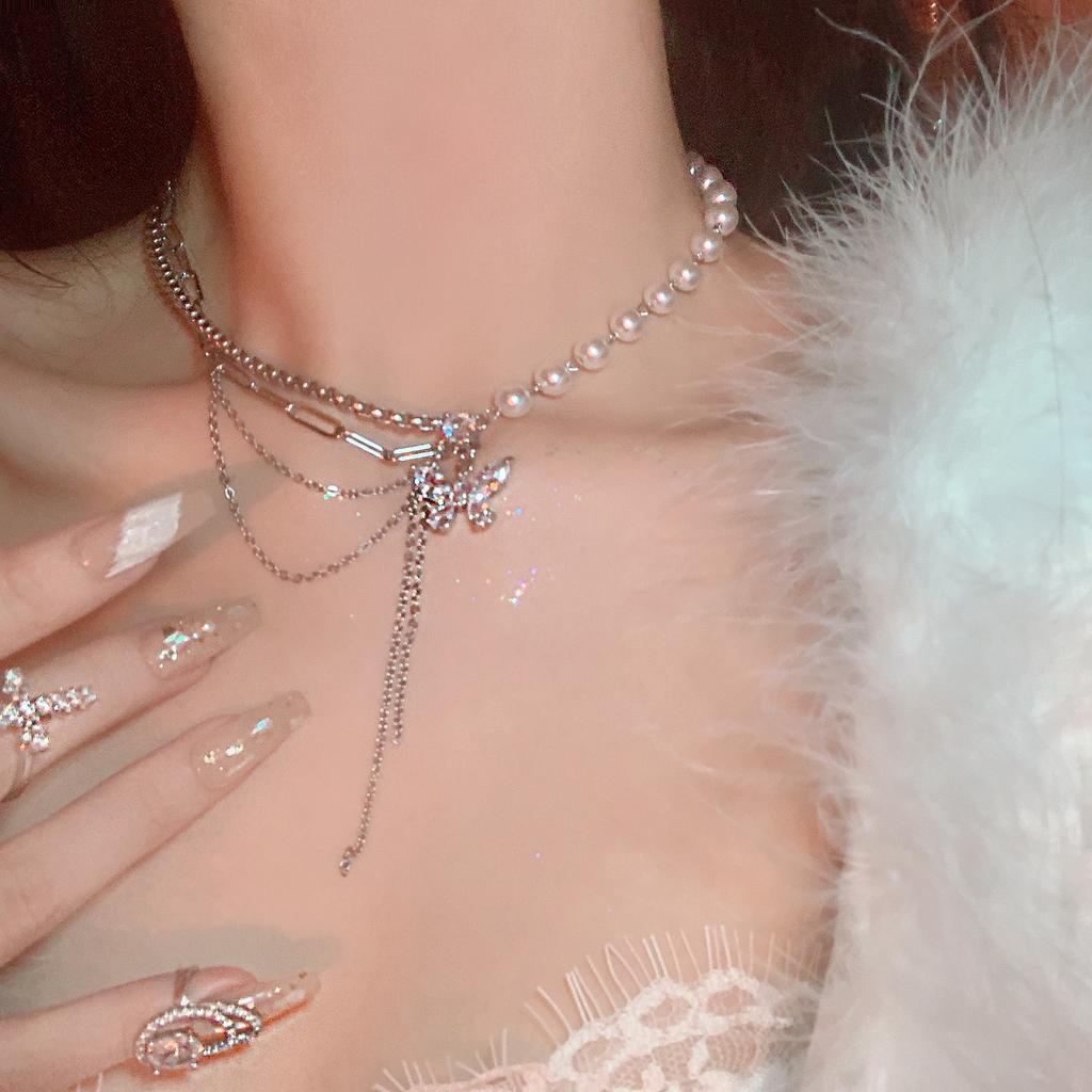 Light luxury elegant pearl water drop fringed rhinestone collarbone chain fashion temperament celebrity high sense necklace new trend