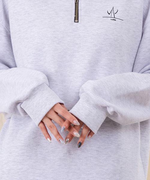 Ellamo French Terry Half-Zip Collared Oversized Sweatshirt [Melange]