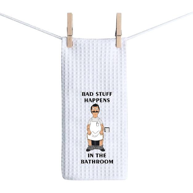 ZJXHPO Bob Belcher Kitchen Towel Bob s Burgers Dishes Towel Bad Stuff Happens in The Bathroom Hand Towel (Bathroom Towel), Small