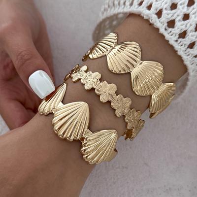 Ingemark 3 Stile Boho Blume Muschel Offene Manschette Armreifen für Damen Vintage Unregelmäßig Geometrisch Verstellbare Armbänder Täglicher Schmuck