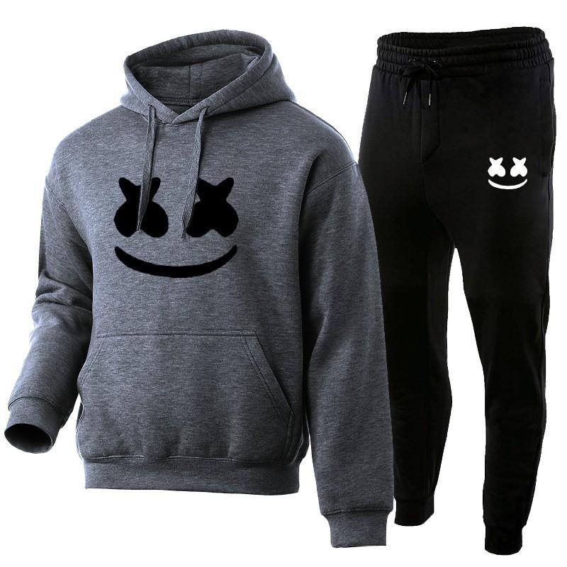 Marshmello Smile Face Hoodie Jogginghosen Set Unisex Oversized Lässig Winter Trainingsanzug
