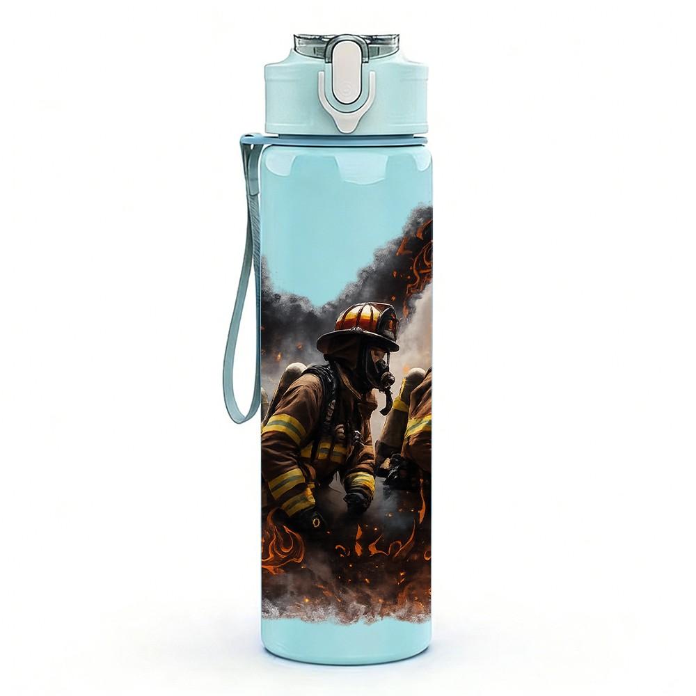 1PC Burning Tiger Flame Wild Animal Art 750ml Color Plastic Sports Water Bottle Leakproof Flip Straw Lid Suitable for Sports Office Home Use