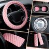 Tallew 8 Pcs Pink Cute Car Accessories Set Includes Steering Wheel Cover 2 Seat Belt Shoulder Pad Auto Center Console Pad 2 Cup Holders 2 Bling Start