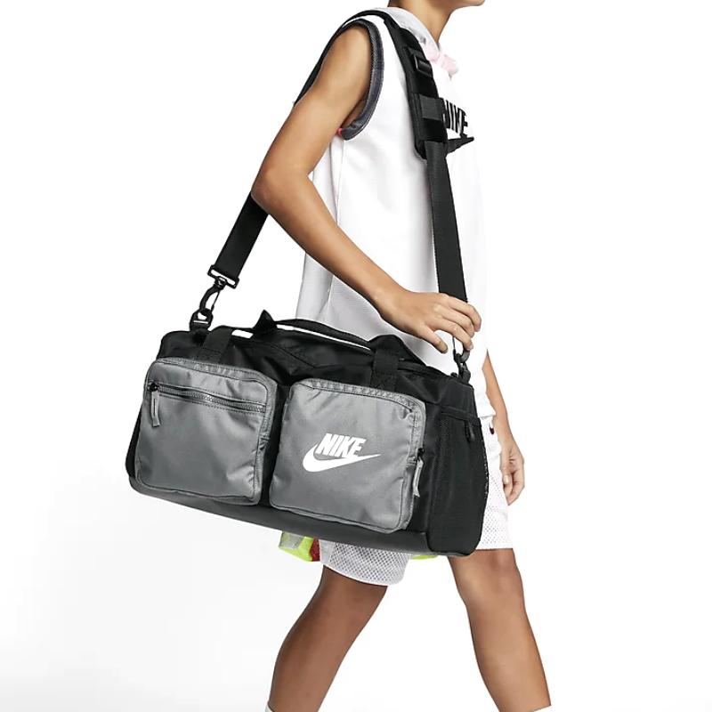 New Nike Polyester Gym Bag, Hand Crossbody Bag, Travel Bag Unisex Black Gray BA6169-010