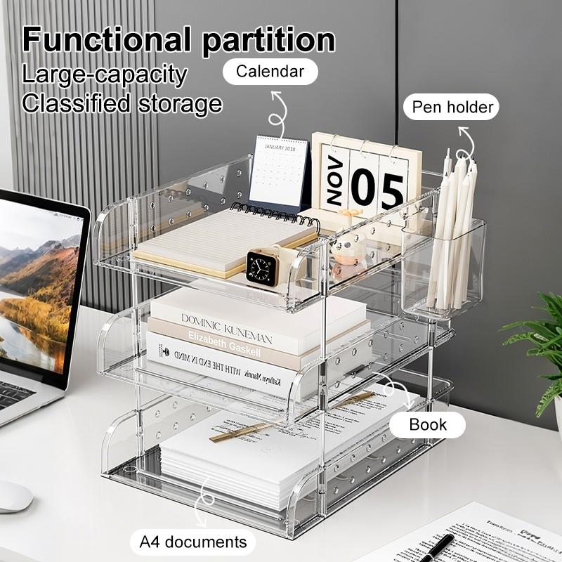 UFORU Transparent Desktop Organizer – Multi-Functional File Storage Rack for Stationery & Books
