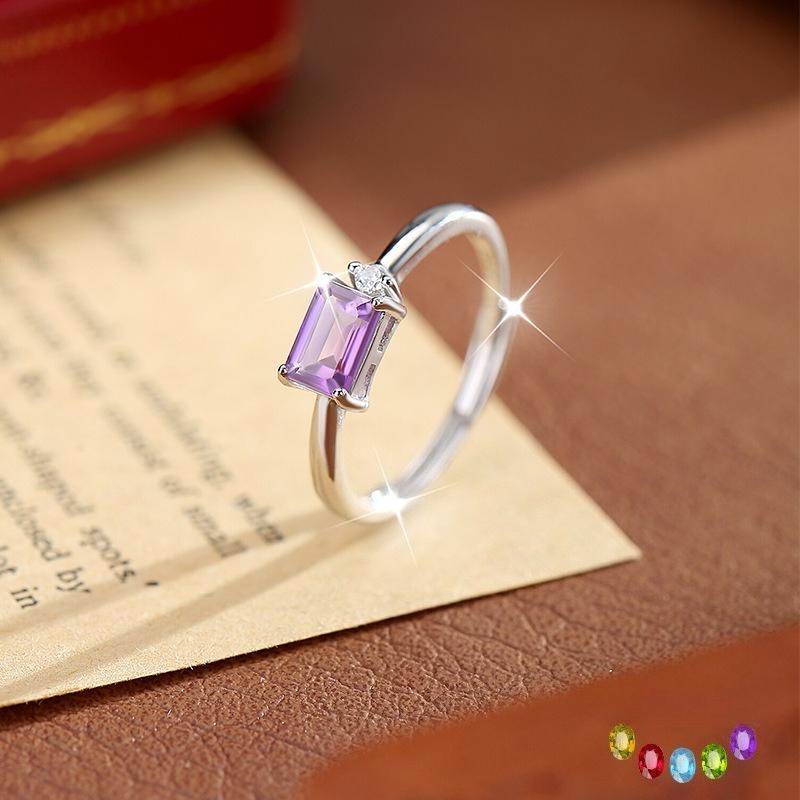 S925 Silver Natural Crystal Open Ring, Adjustable Size, Elegant Simple Finger Ring, Fashion Jewelry Accessory for Girls, Gift for Girlfriend
