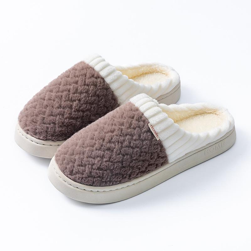 Cotton Slippers Autumn and Winter Color Matching and Shit Feeling At Home Indoor Thick-soled Warm Couple Plush Shoes