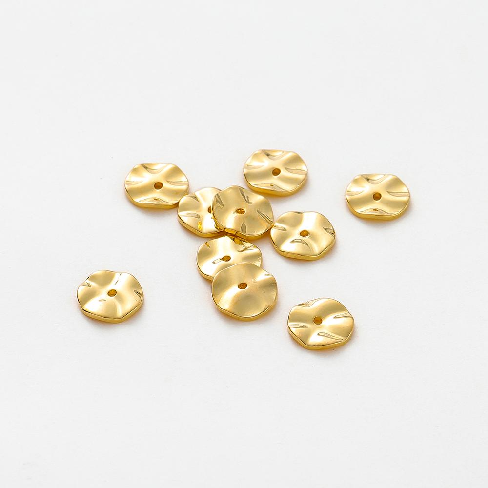 30pcs/lot 14K 18K Gold Plated 4 6 8mm Flat Round Metal Spacer Beads Wave Necklace Beads For Earing Bracelet Jewelry Components