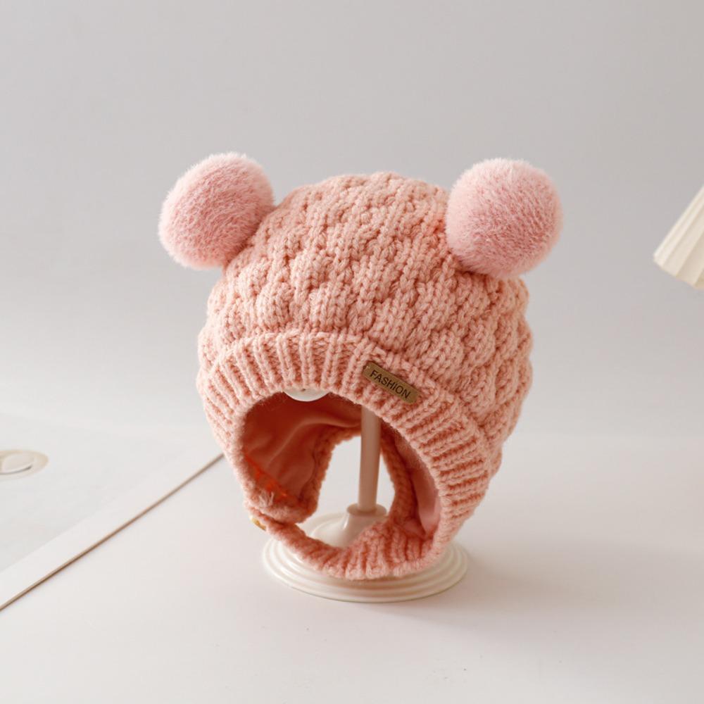 

Двойной шарик детские защитные шапки для ушей утолщенная шапка-пуловер модная вязаная шапка зима розовый