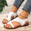 Fashion Big Size 43 Hook & Loop Flat Beach Shoes Comfortable Soft Leather Hollow Out Peep Toe Low Heel Sandals for Womens Casual