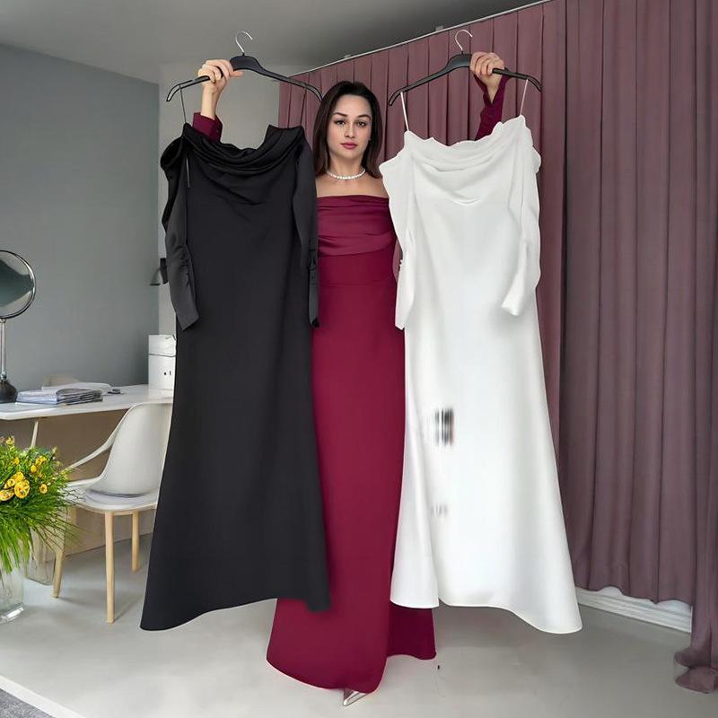 2025 Herbst Trägerloses Rückenfreies Gerafftes Kleid - Einfarbig, Langärmlig