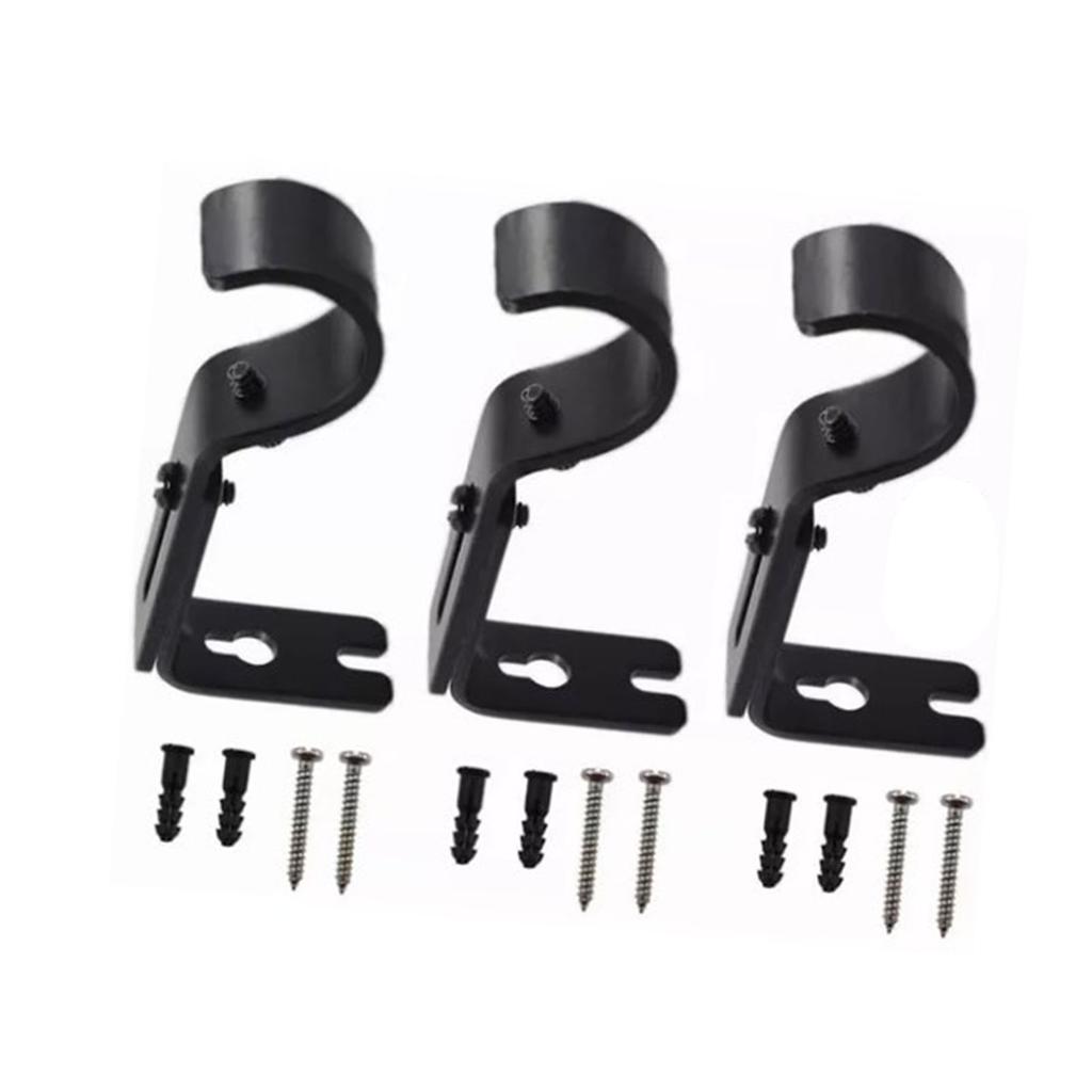 3PCS Adjustable Curtain Rod Brackets Iron Curtain Rod Support Hanger for Wall Black