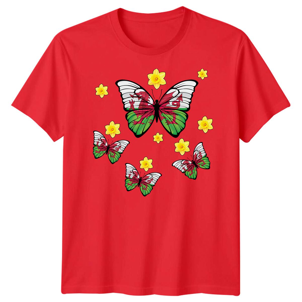 Wales Butterfly Daffodil Saint Davids Day TShirt Cymru Flag Dragon Football#STDD S