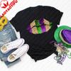 Mardi Gras Lips Fleur De Lis Shirt Fat Tuesday Womens Tee Oversized T Shirt Women Clothes Graphic T Shirts Y2k Aesthetic Tops