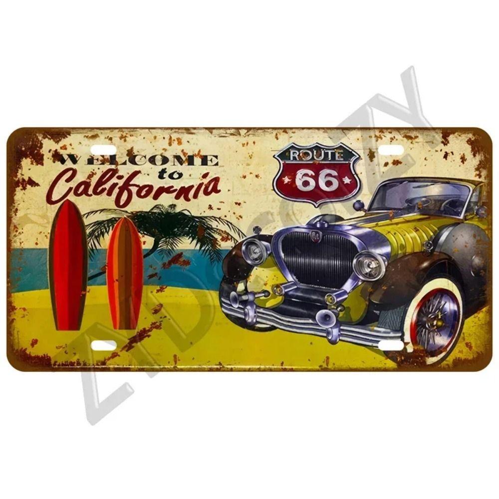 Vintage Route 66 Cars Metal Tin Sign Bar Club Tire Shop Decor