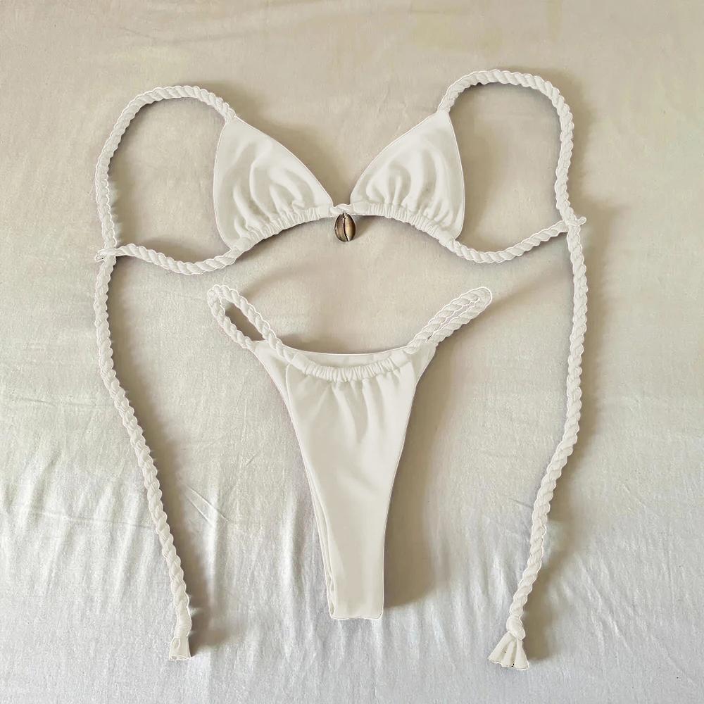 

Micro Bikinis Sexy Women Swimsuits Swimwear 2025 Push Up Bikini Set Shell Bathing Suit Halter Beachwear Brazilian Biquini Female S