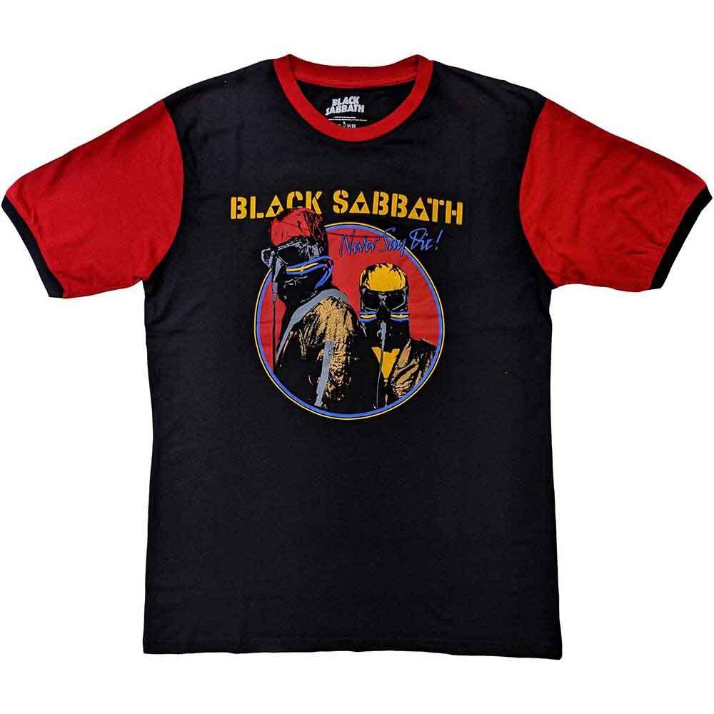 Black Sabbath  Never Say Die   Orange / Black Ringer T shirt - NEW Unisex T-Shirt L