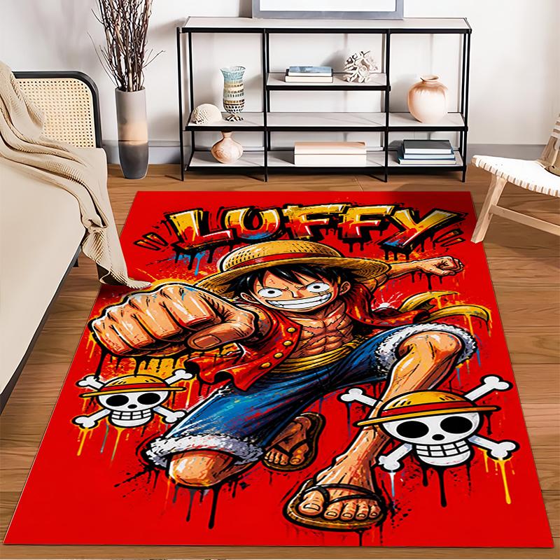 Cartoon One Piece Luffy printed non-slip rug, perfect for living room and bedroom sofas