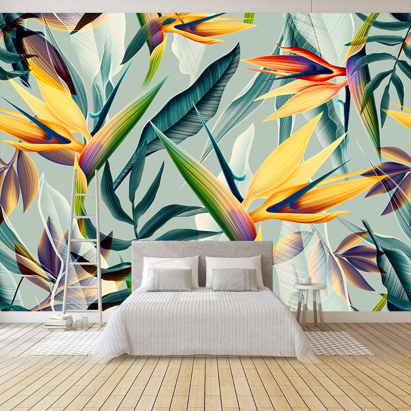 Sud-est asiatico Foglia tropicale Murale pastorale Carta da parati Rivestimento Soggiorno Sfondo TV 3D Autoadesivo Impermeabile Arte Pittura murale Decor