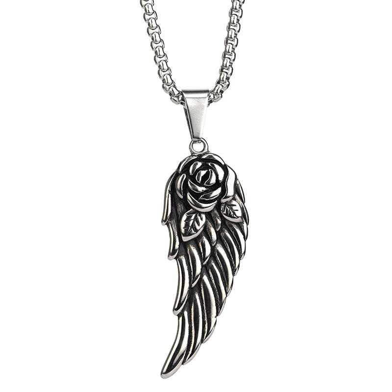 Style Elegant Retro Angel Wings Necklace For Both Men And Women In Durable Titanium Steel