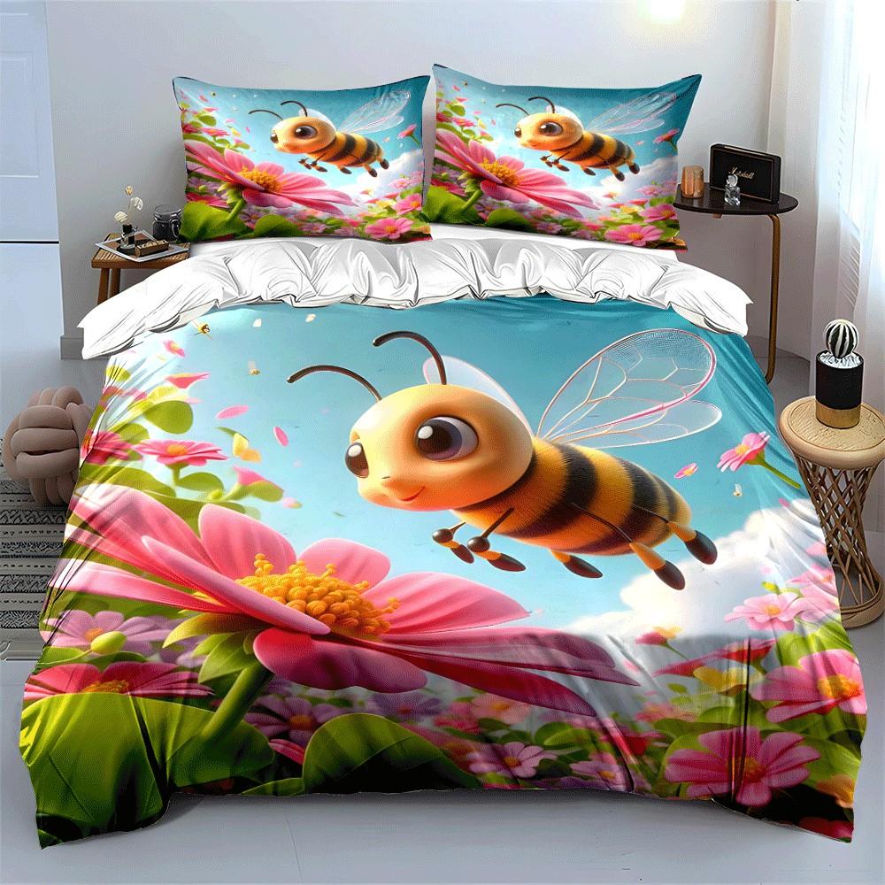 Colorful Bee-Themed Decoration Set Exquisite Three-Piece Bedding Set Gift For Kids And Adults