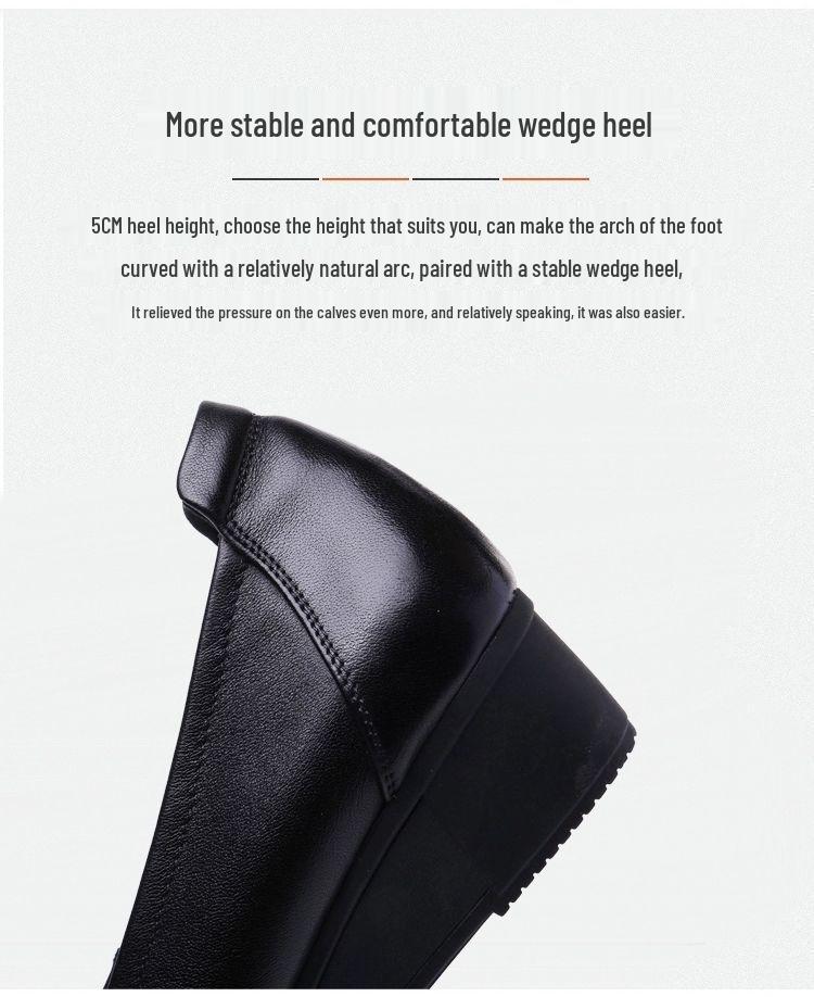 Spring/Summer Low Heel Work Shoes for Middle-Aged & Elderly Women - Soft Sole, Professional Leather Shoes for Hotel & Flight Attendant Use.