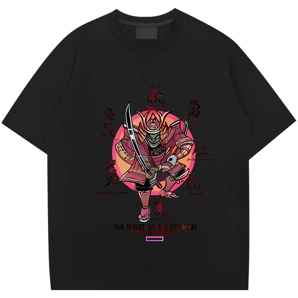 Samurai Round Collar Loose Big Size Clothes Harajuku Men's Tshirt Graphic Printing Hippie Tee Fashion Tops Frivolous Tees