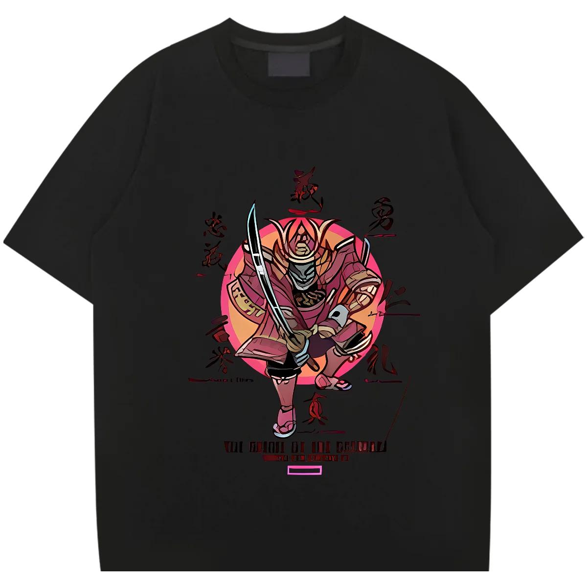 

Самурайская футболка с круглым вырезом, свободная, большого размера, одежда Харадзюку, мужская футболка с графическим принтом, хиппи-футболка, модные топы, легкомысленные футболки XXXXXL чёрный