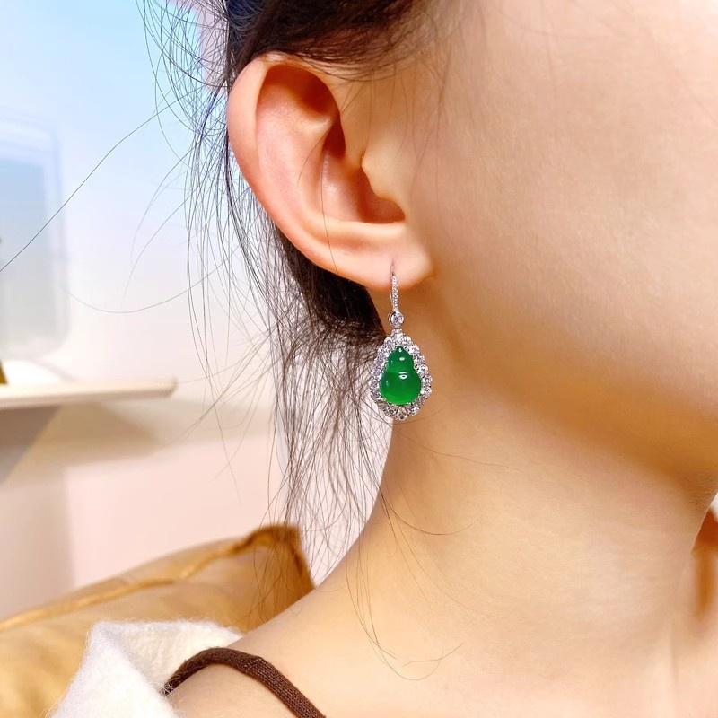 Huitan Green Gourd Imitation Opal Dangle Earrings for Women Sparkling Cubic Zirconia Silver Luxury Wedding Trendy Jewelry