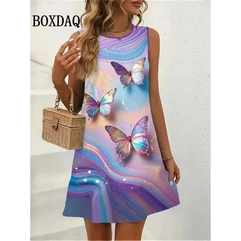 Summer Fashion Cat Pattern 3D Print Dresses Women Casual Sleeveless Flowers Beach Short Dress Sundress Loose Female Vest Dresses