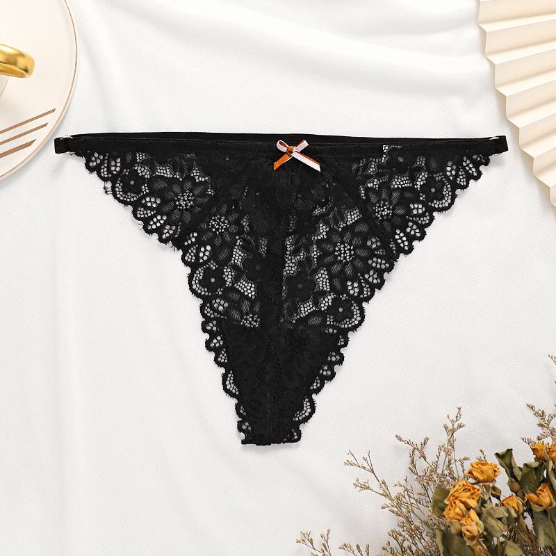 Sexy Lace Briefs Thong Women's Bow Tie with Hollowed Out Breathable Pattern T-panties Seamless Sports Yoga Underwear Panties