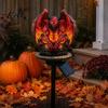 Gothic Demon Yard Ornament Dragon Solar Garden Light, Outdoor Gargoyle Statue with Warm LED Lighting, Halloween Cemetery Decoration Waterproof