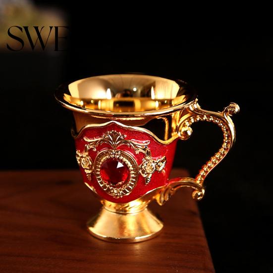 Visual Effect Beautiful Retro Teacup Style Zinc Alloy Mini Cup Exquisite Rhinestone Decor for Home Liquor
