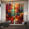 2pcs Vibrant Autumn Forest Curtains - Rod Pocket Window Treatment with Serene Lake & Foliage Design   Perfect for Bedroom   Office